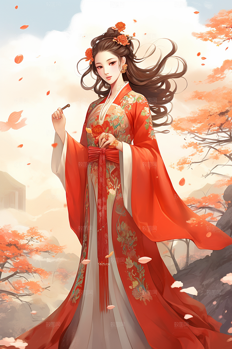 新中式美女水墨中国风插画