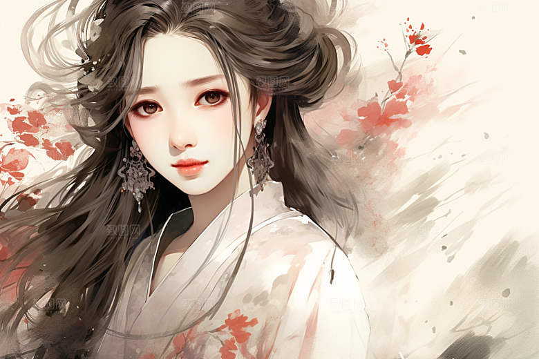 新中式美女温婉文艺插画