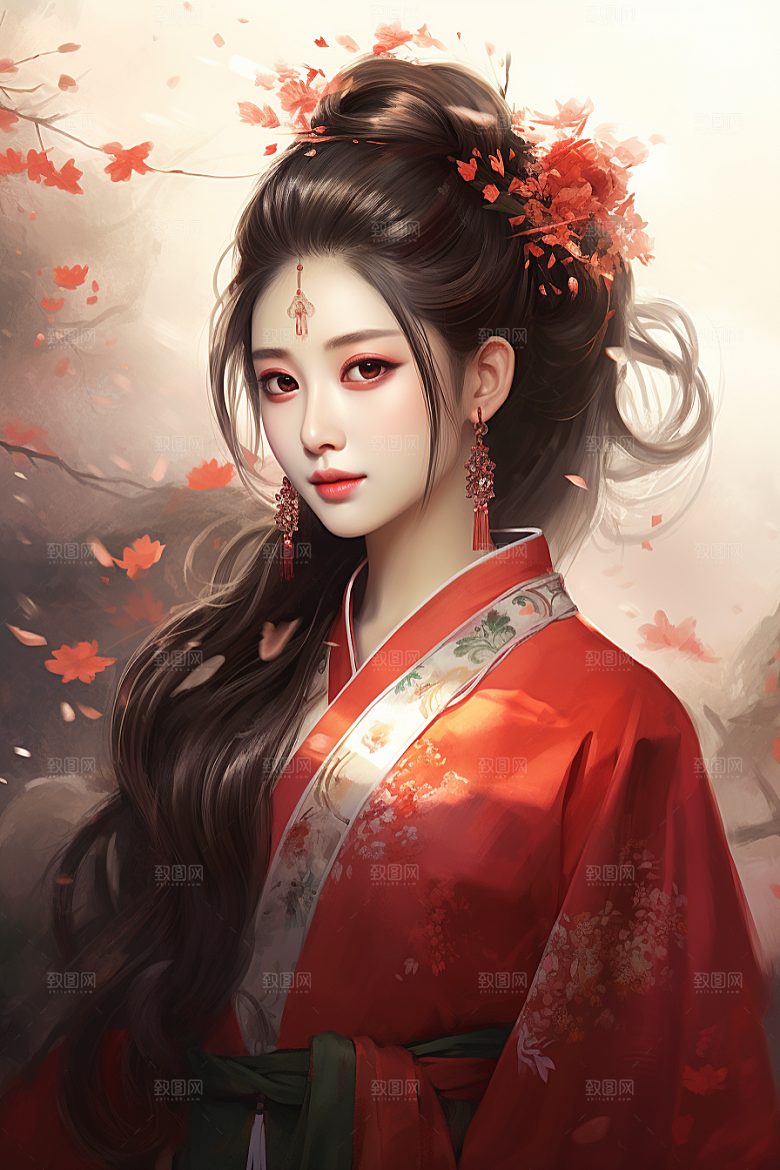 新中式美女温婉文艺插画