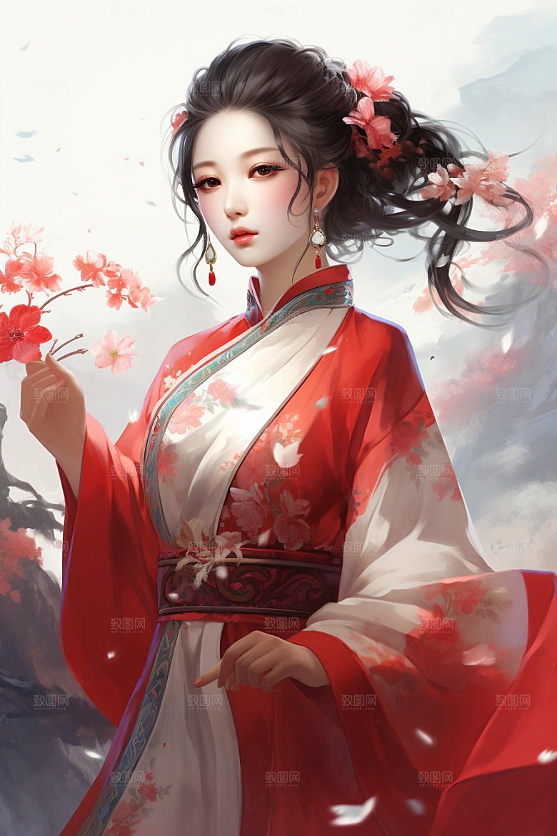 新中式美女唯美高清插画