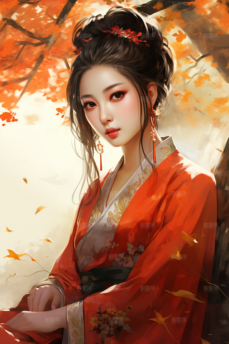 新中式美女中国风手绘插画