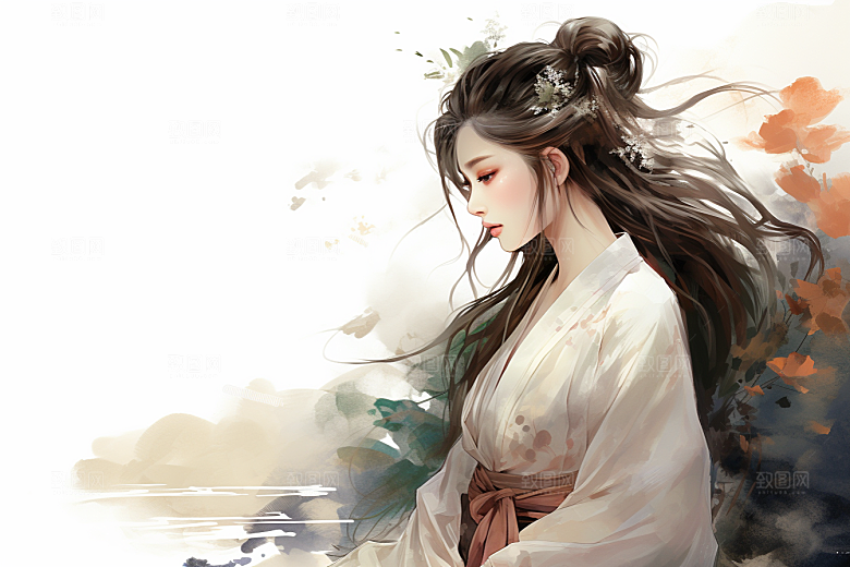 新中式美女艺术文艺插画