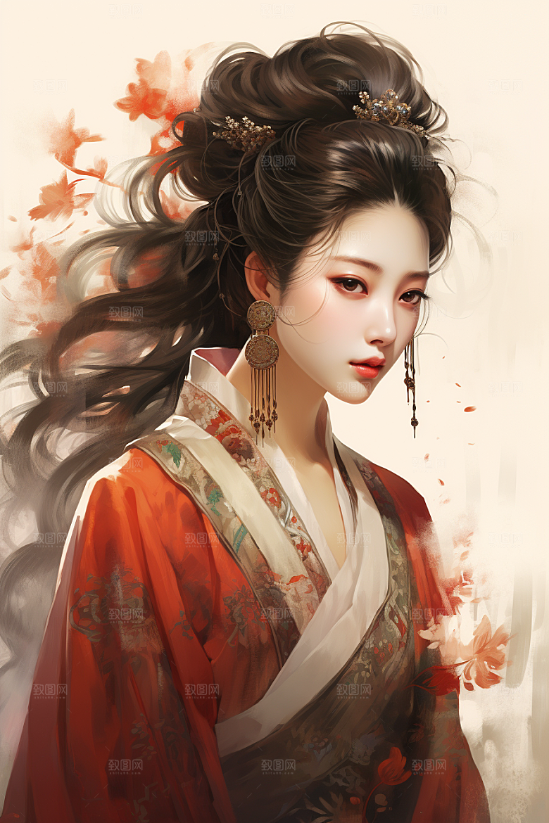 新中式美女中国风手绘插画