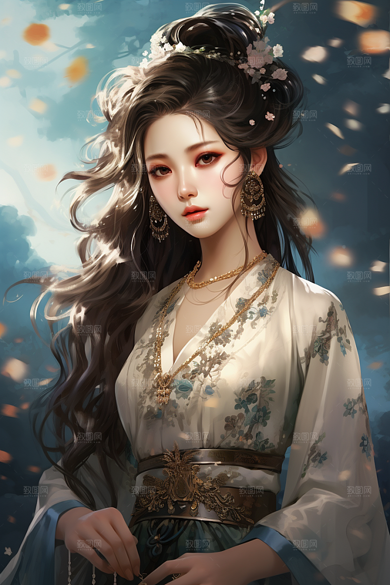 新中式美女手绘唯美插画
