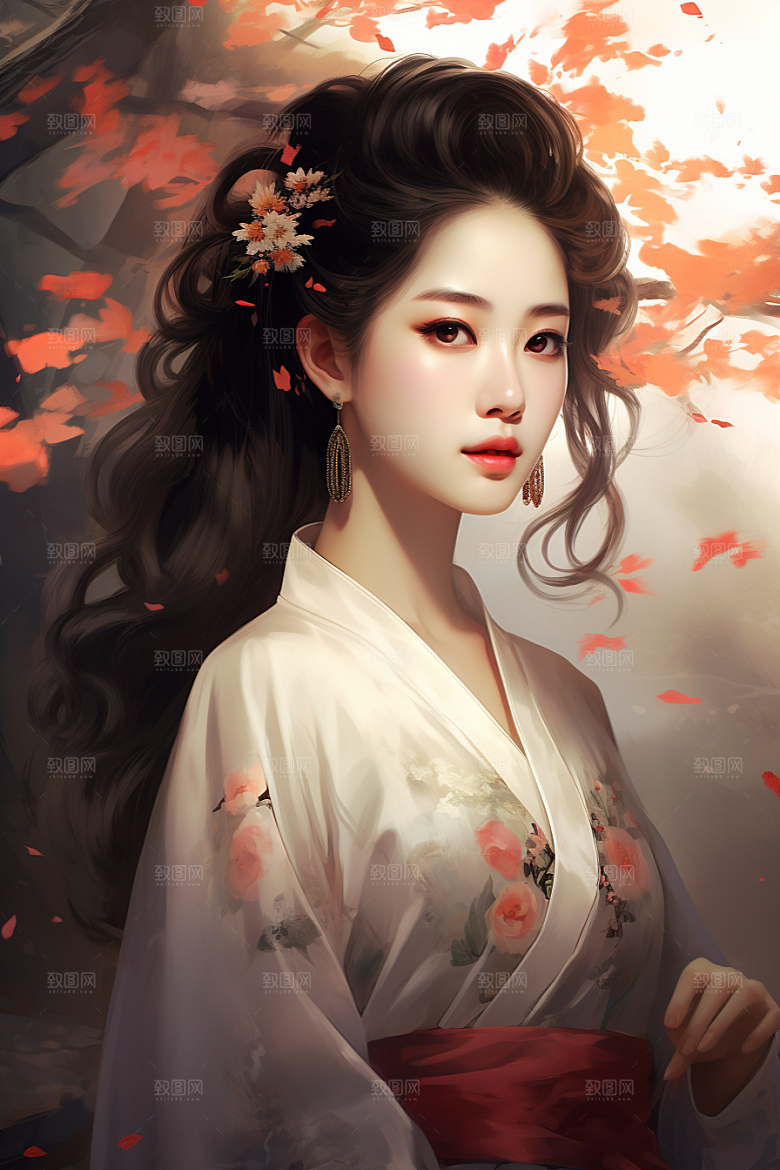 新中式美女艺术高清插画