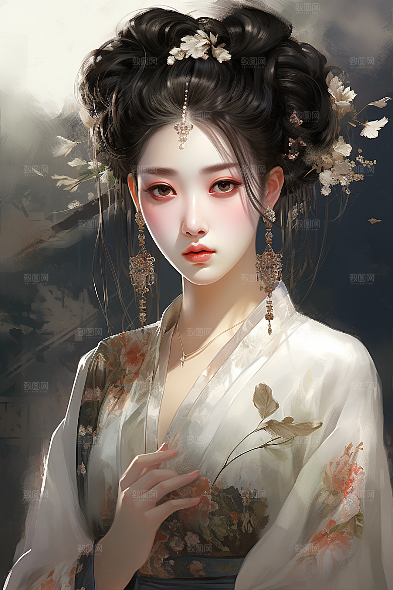 新中式美女水墨中国风插画