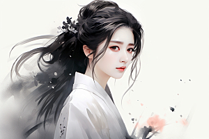 新中式美女水墨艺术插画