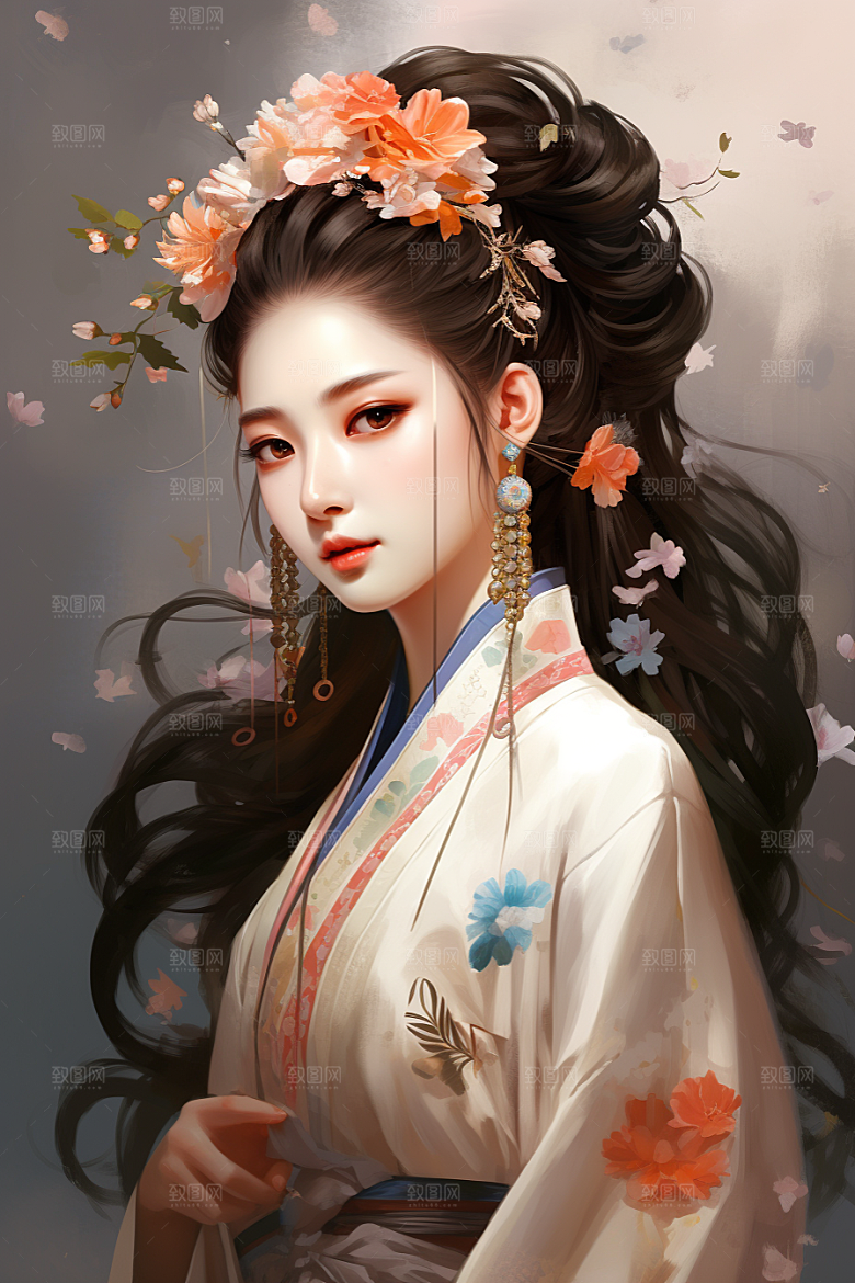 新中式美女高清中国风插画