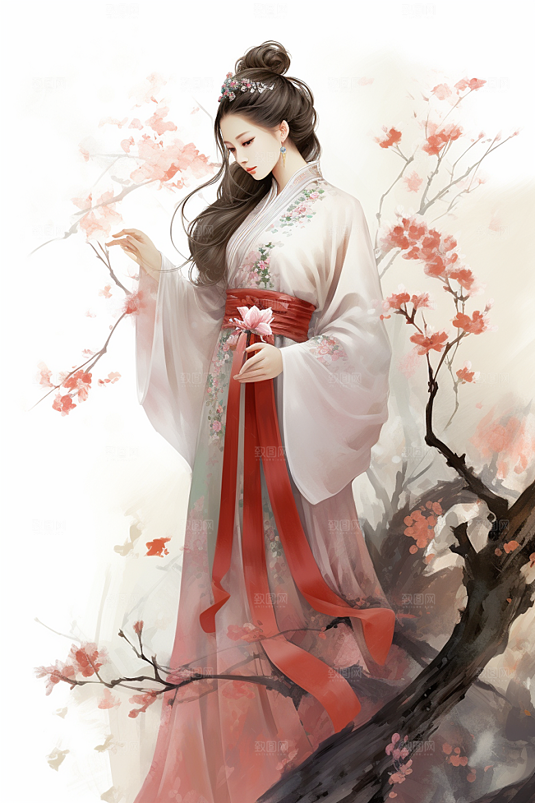 新中式美女中国风文艺插画
