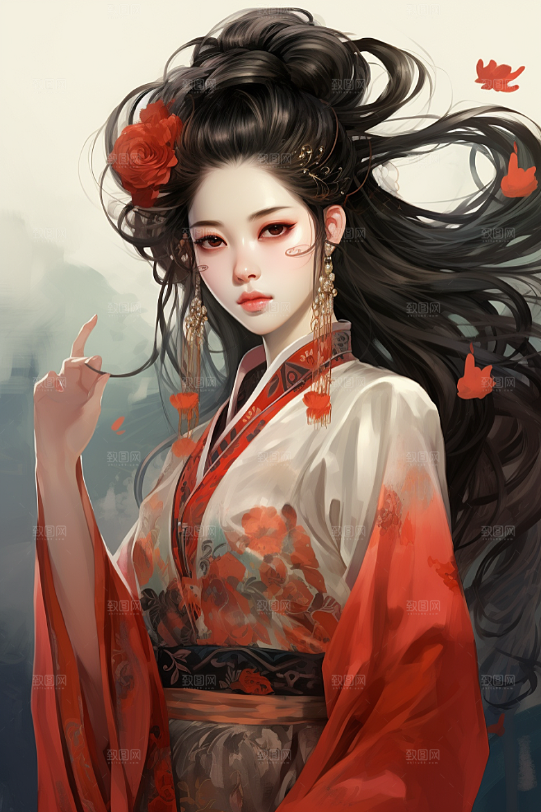 新中式美女唯美文艺插画