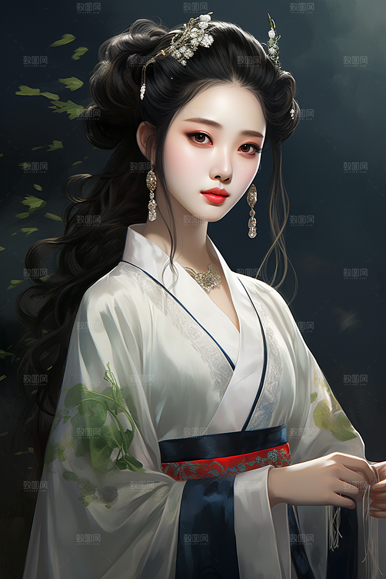 新中式美女中国风高清插画