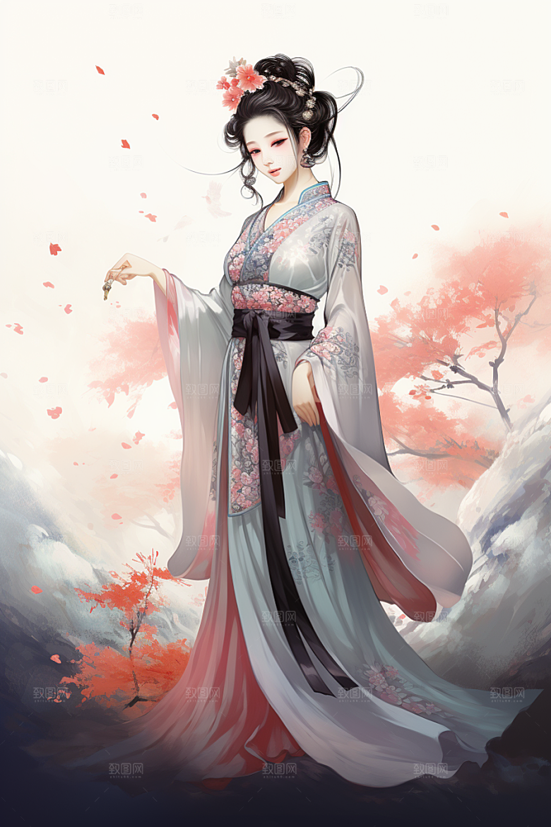 新中式美女温婉高清插画