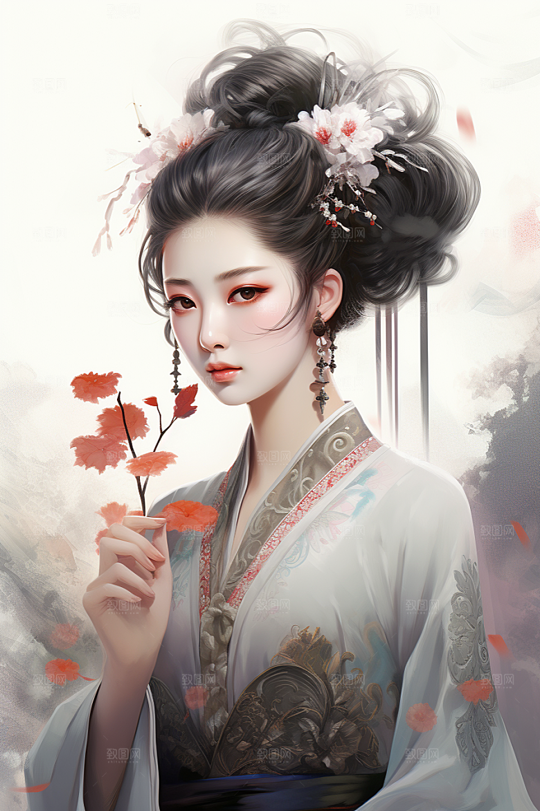 新中式美女温婉艺术插画