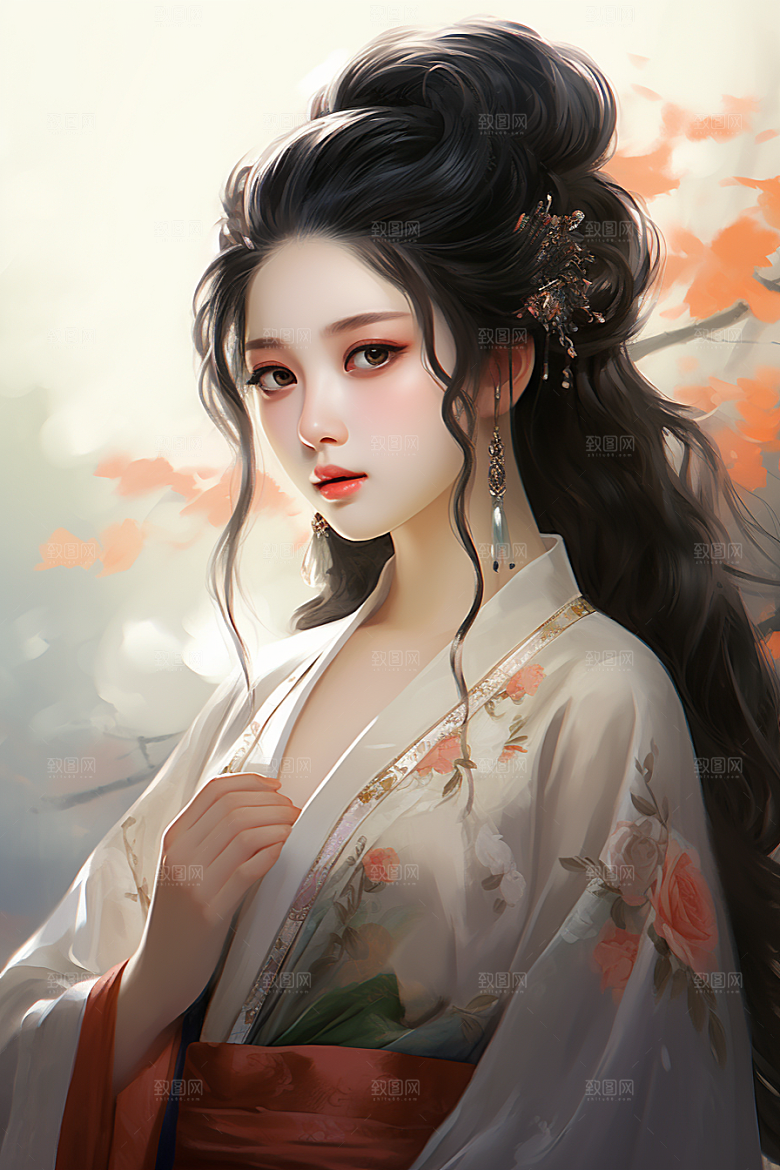新中式美女手绘唯美插画