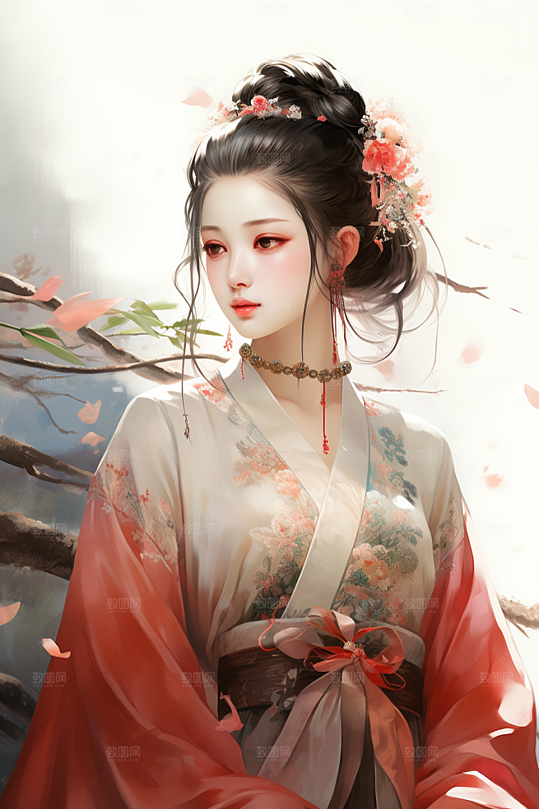 新中式美女唯美中国风插画