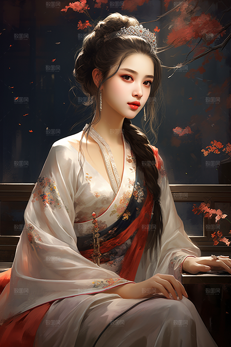 新中式美女手绘唯美插画