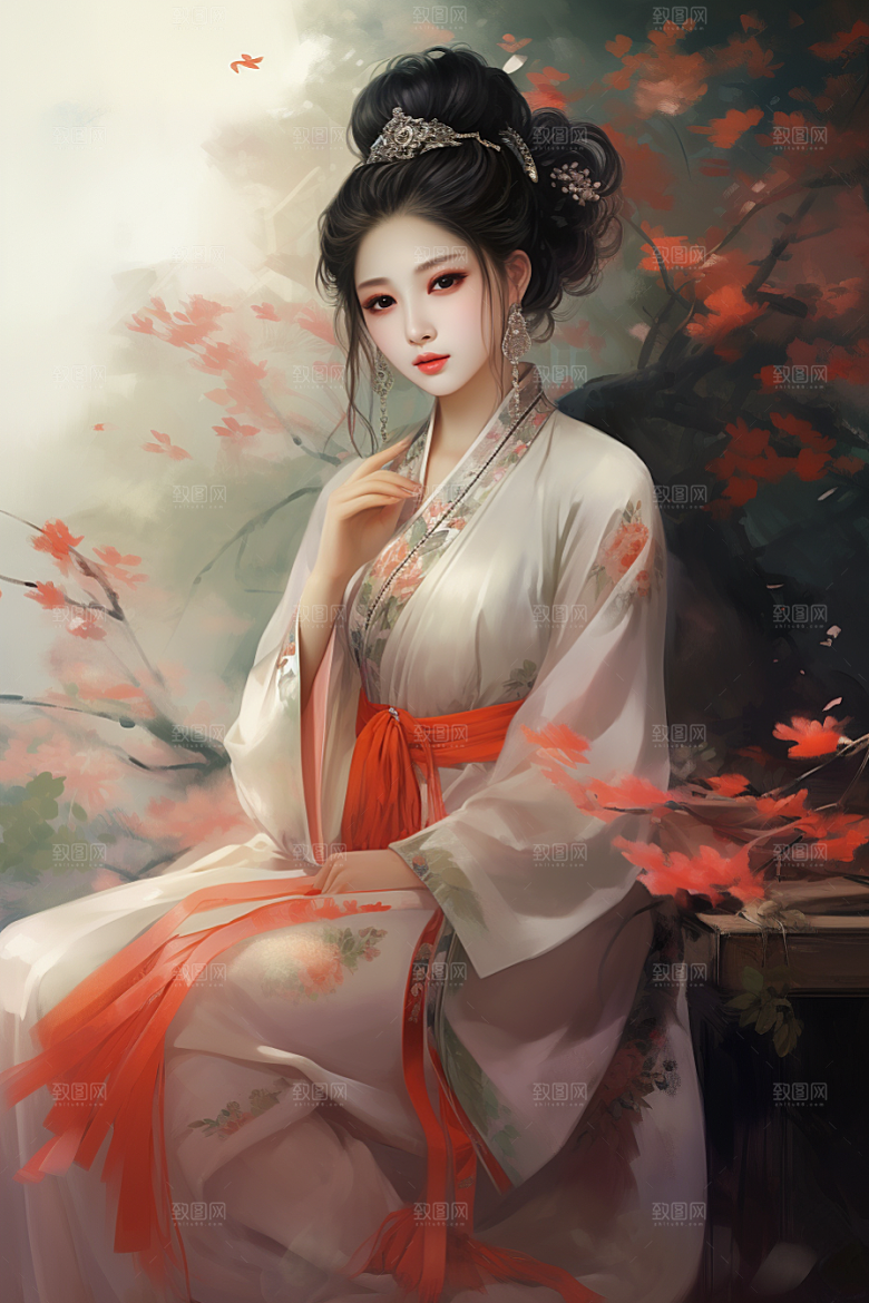 新中式美女中国风手绘插画