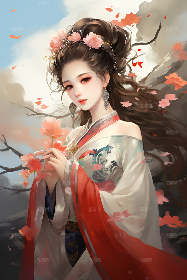 新中式美女唯美中国风插画