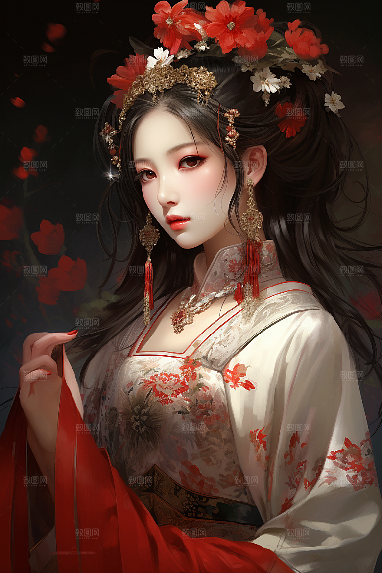 新中式美女手绘中国风插画