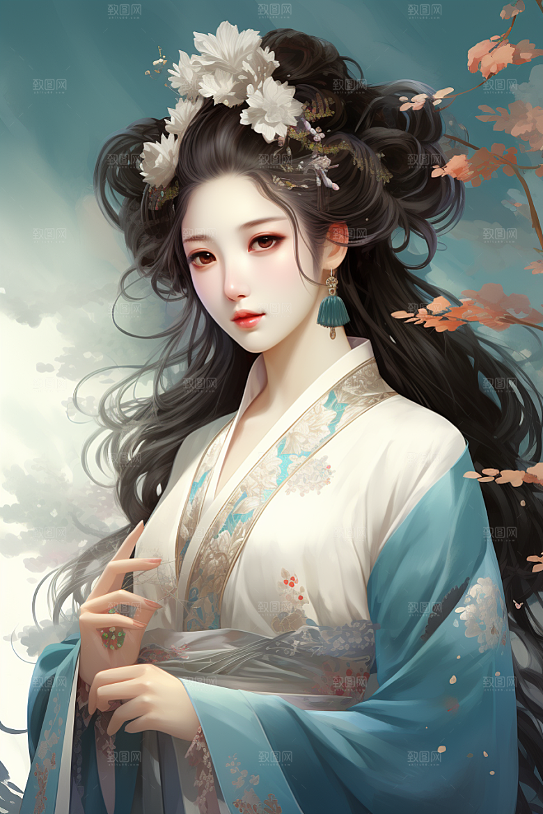新中式美女温婉唯美插画