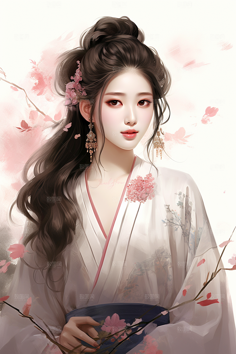 新中式美女文艺高清插画
