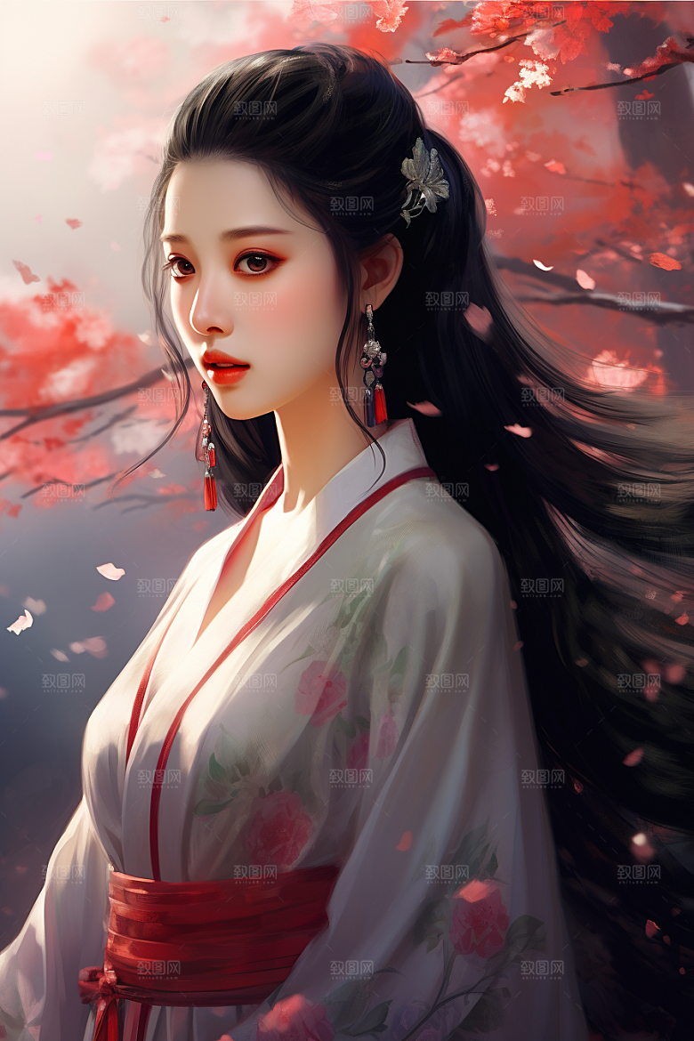 新中式美女艺术唯美插画