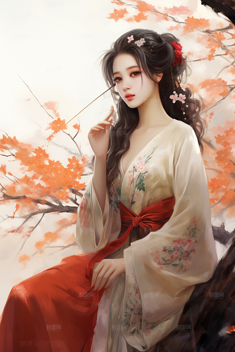 新中式美女高清唯美插画