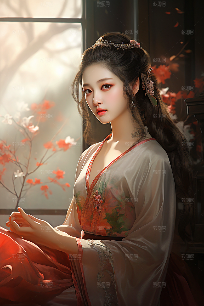 新中式美女中国风文艺插画
