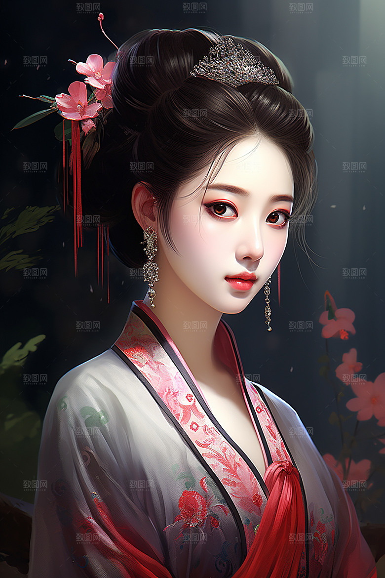 新中式美女艺术唯美插画
