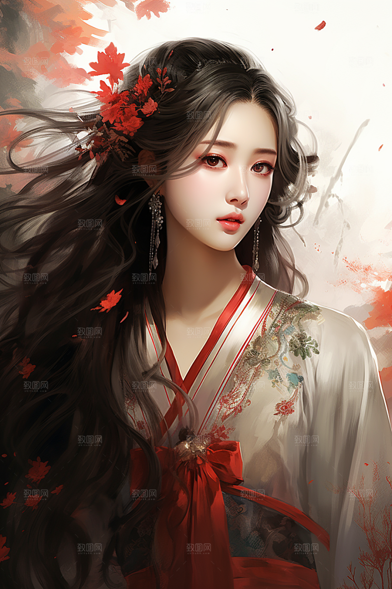 新中式美女文艺唯美插画