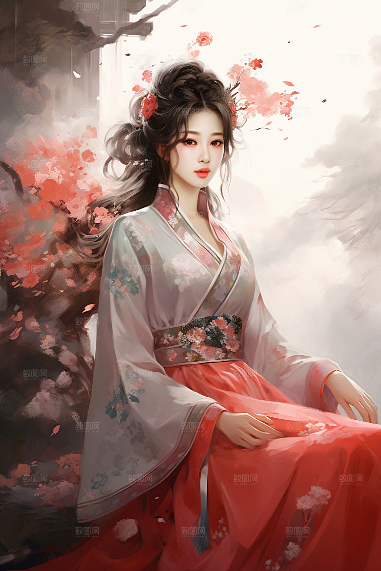 新中式美女温婉文艺插画