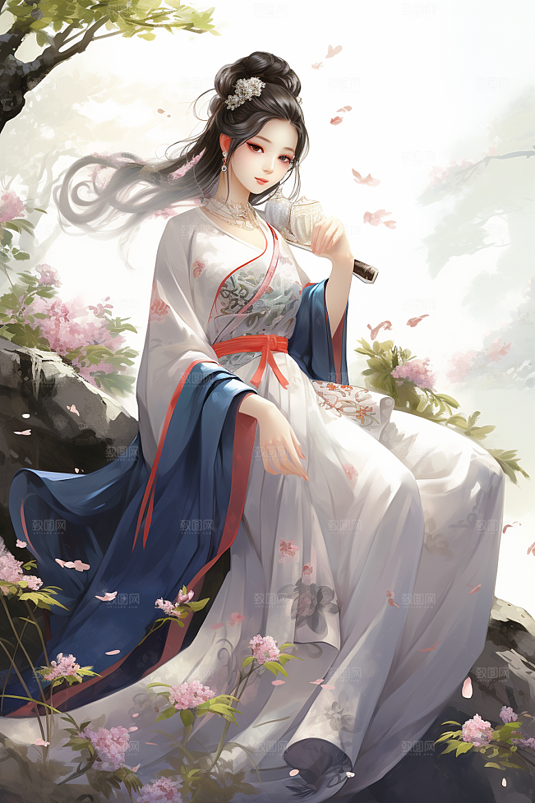 新中式美女唯美温婉插画