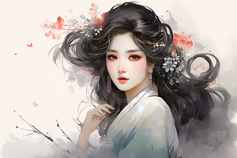 新中式美女温婉艺术插画