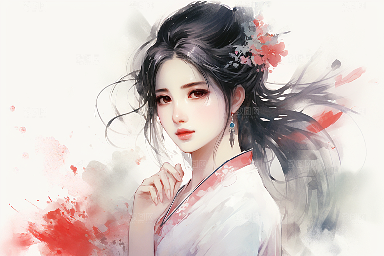 新中式美女文艺高清插画