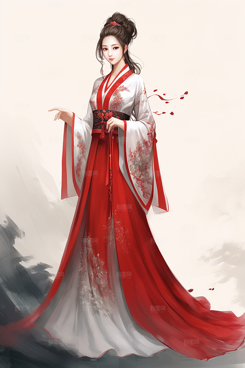 新中式美女手绘文艺插画