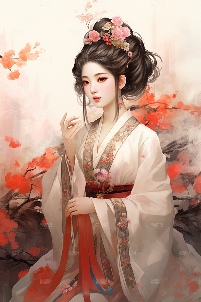 新中式美女艺术文艺插画