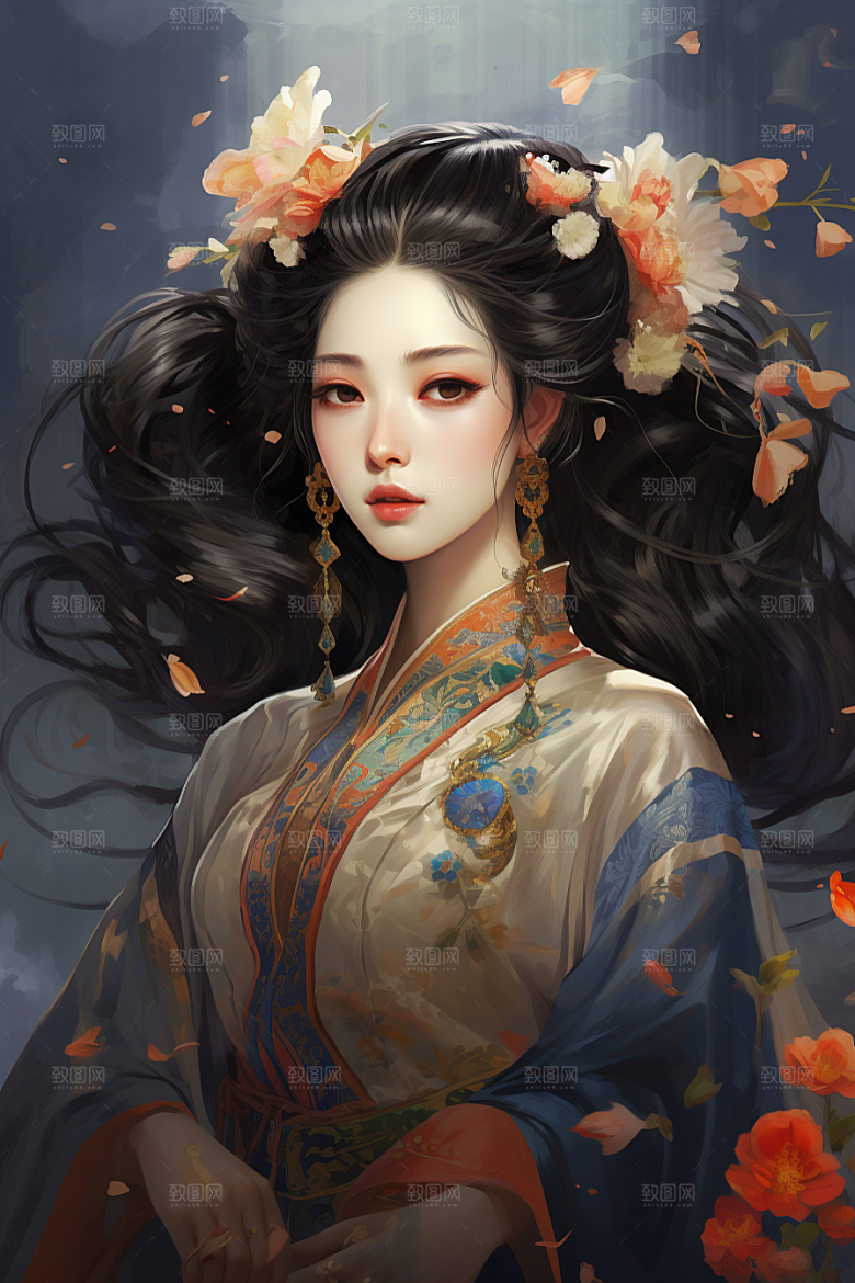 新中式美女温婉唯美插画
