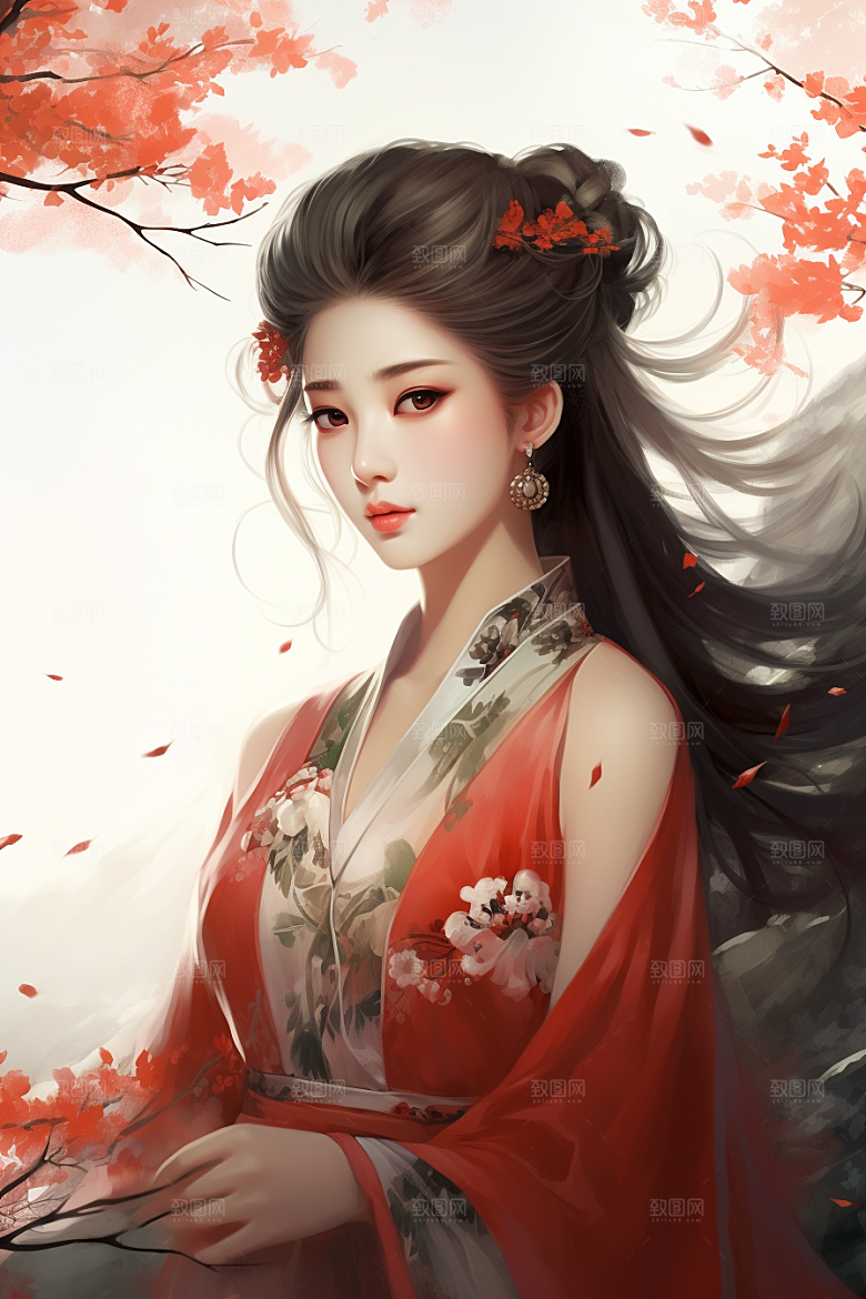 新中式美女唯美中国风插画
