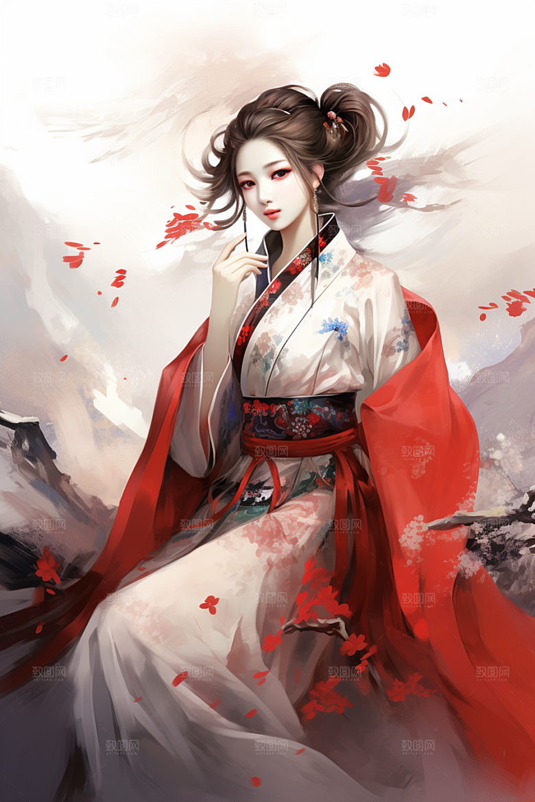 新中式美女文艺高清插画