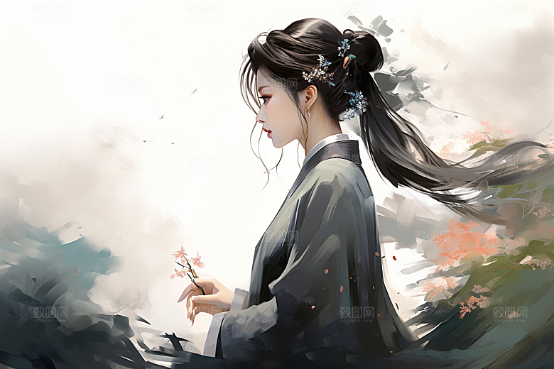 新中式美女中国风高清插画