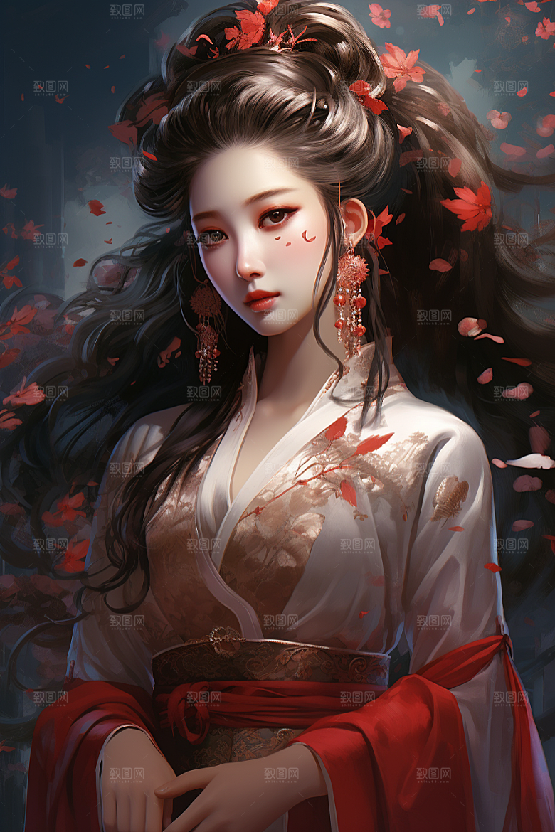 新中式美女温婉高清插画