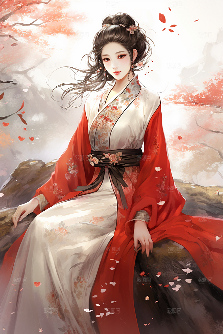 新中式美女中国风高清插画