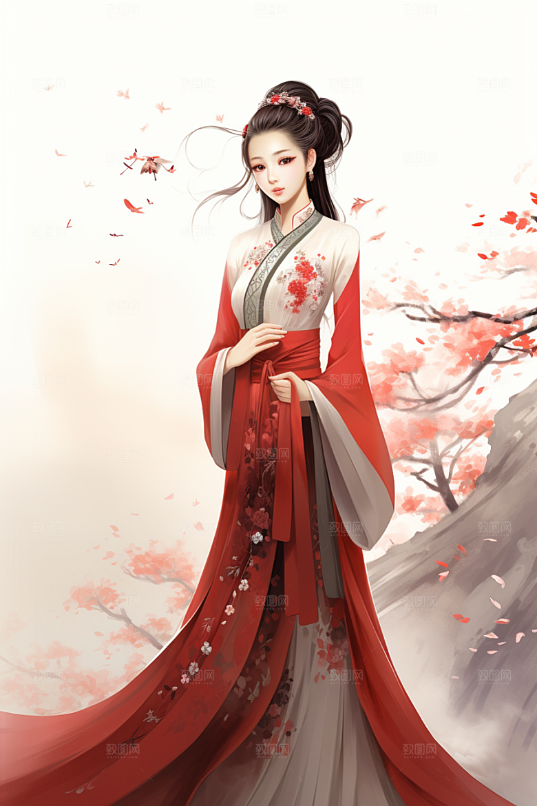 新中式美女高清唯美插画