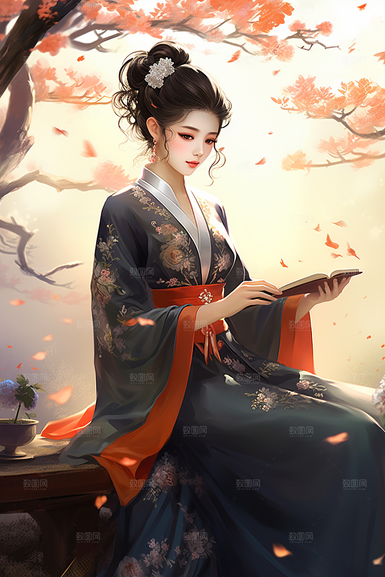 新中式美女温婉唯美插画