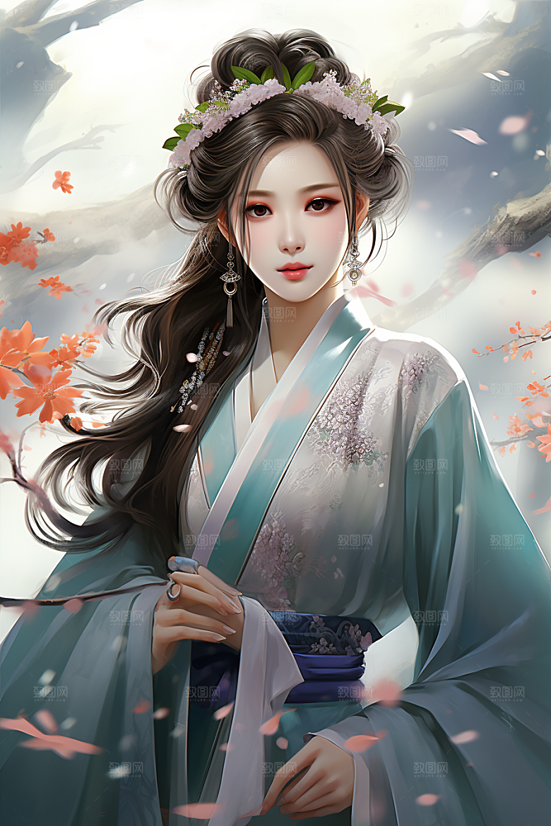 新中式美女手绘唯美插画