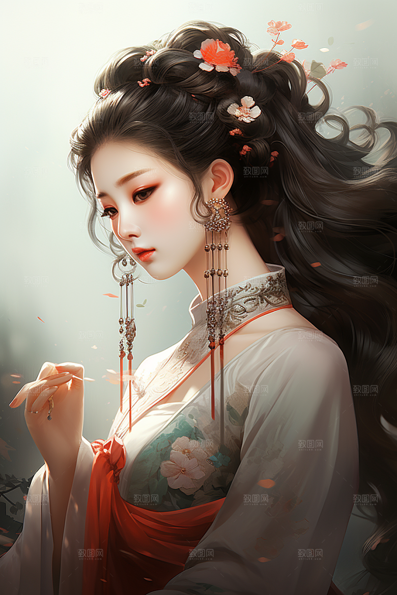 新中式美女艺术手绘插画
