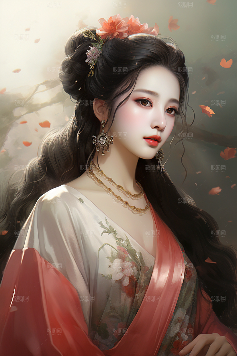 新中式美女温婉艺术插画