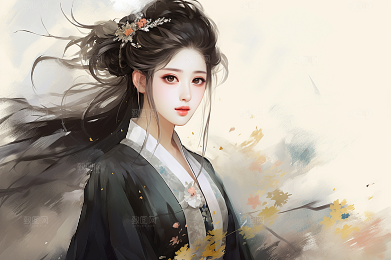 新中式美女高清中国风插画