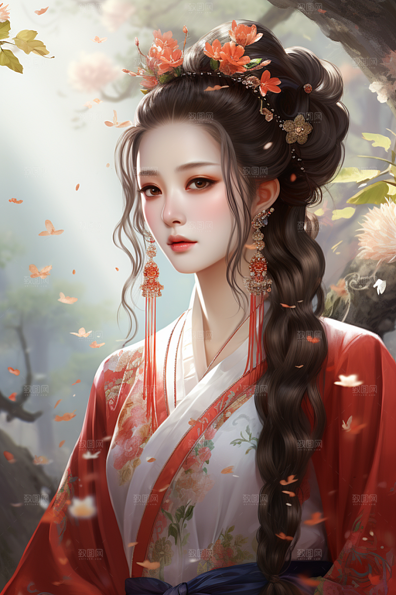新中式美女中国风手绘插画