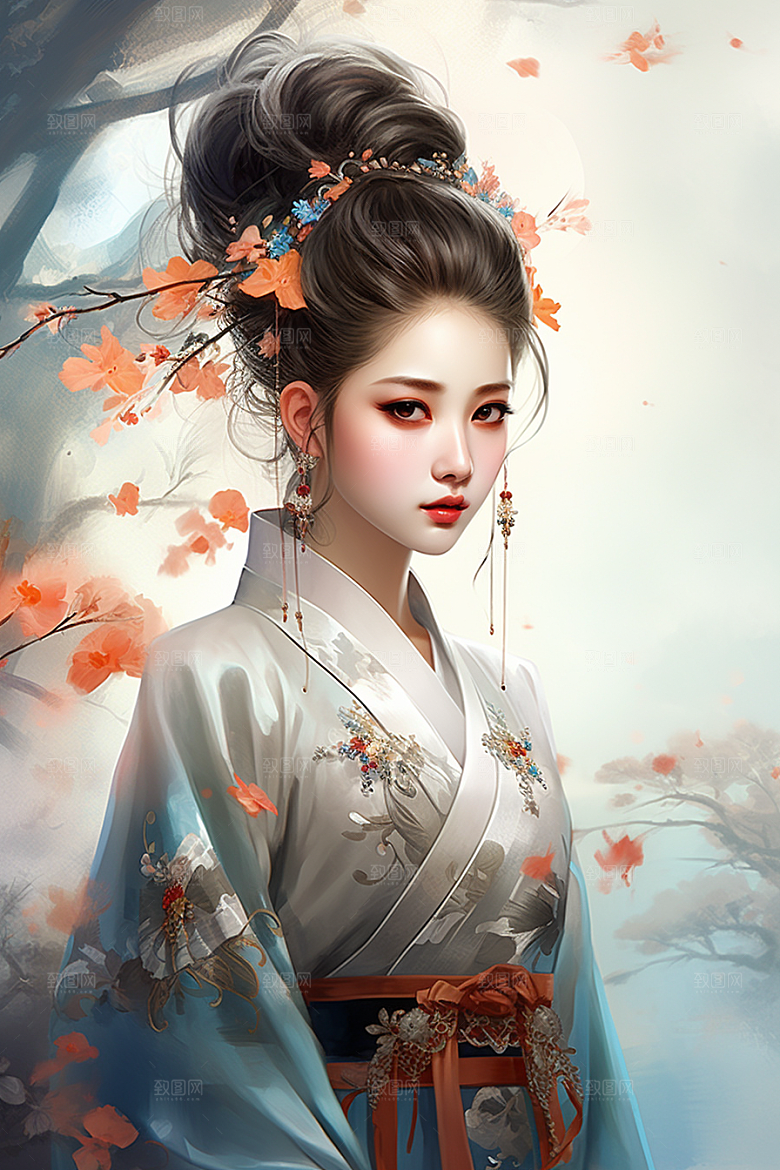 新中式美女中国风手绘插画